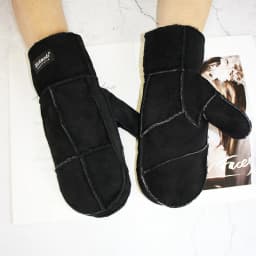 Sheepskin Fur Gloves Women's Winter Cold Warm Men's Leather Thicken Mittens Hand Sewn Black Sheepskin Wool