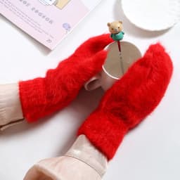 Women Winter Keep Warm Plus Cashmere Velvet Thicken Elasticity Full Fingers Mittens Gloves Imitation Rabbit Fur Knitted Wool
