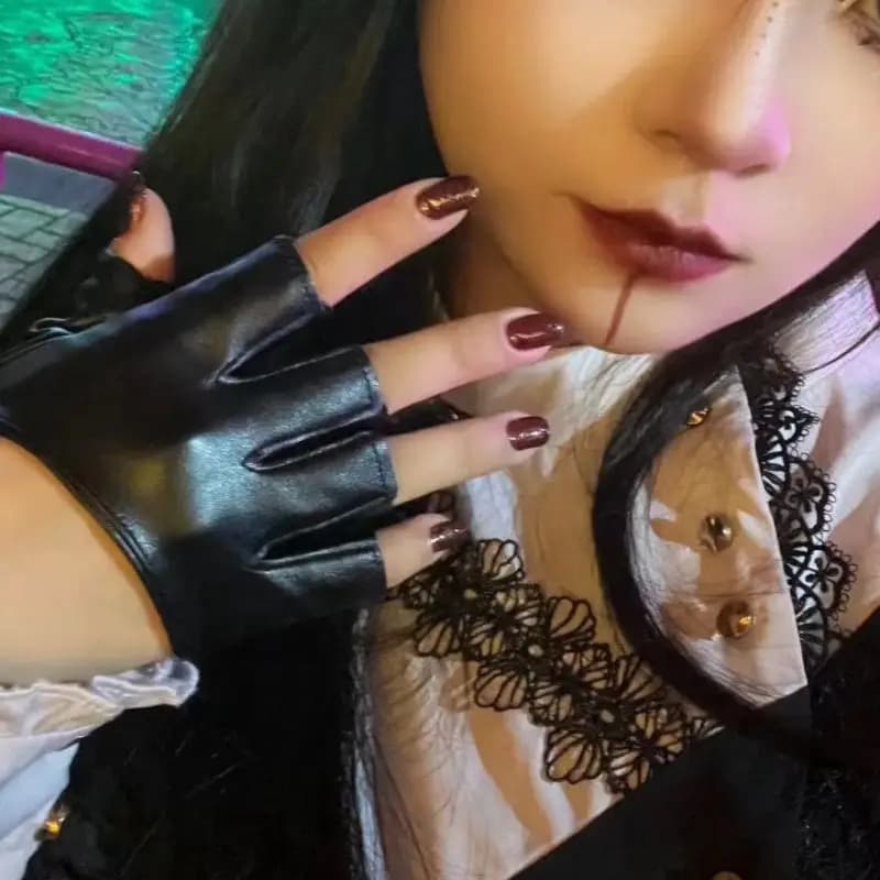 1 Pair Black Pu Leather Half Finger Gloves For Gothic Punk Rock Lolita Harajuku Stage Performance Cosplay Women Fingerless Glove