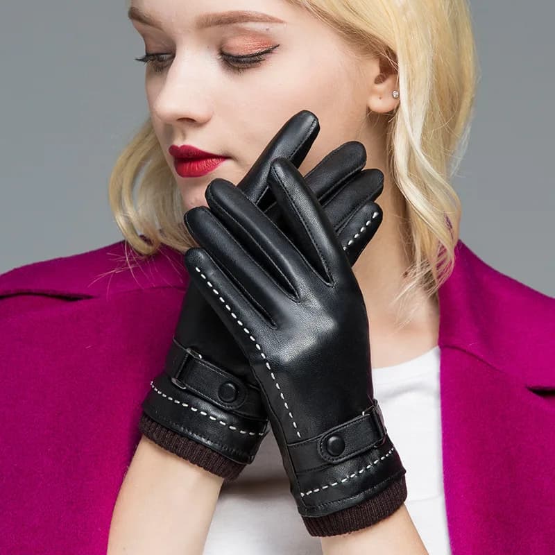 Driving Hot Women's Luxurious PU Leather Winter Autumn Driving Keep Warm Gloves Tactical Gloves Black Outdoor Sports Outdoor