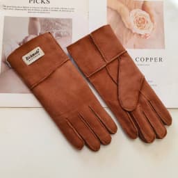 New Winter Women's Sheepskin Fur Gloves Thickened Warm Wool Lining Windproof Leather Driving Gloves