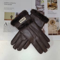 New Winter Women's Sheepskin Fur Gloves Thickened Warm Wool Lining Windproof Leather Driving Gloves