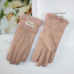 New Winter Women's Sheepskin Fur Gloves Thickened Warm Wool Lining Windproof Leather Driving Gloves