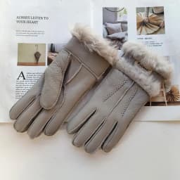 New Winter Women's Sheepskin Fur Gloves Thickened Warm Wool Lining Windproof Leather Driving Gloves