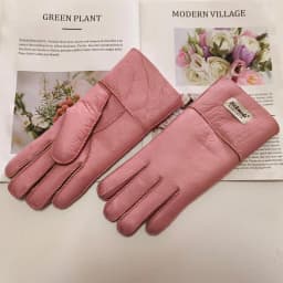 New Winter Women's Sheepskin Fur Gloves Thickened Warm Wool Lining Windproof Leather Driving Gloves