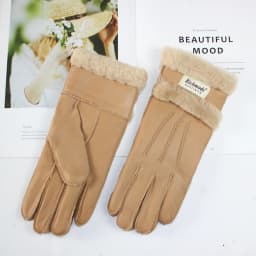 New Winter Women's Sheepskin Fur Gloves Thickened Warm Wool Lining Windproof Leather Driving Gloves