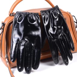 Men's 100% Real Leather Shiny Black Patent Leather Unlined Shrink Wrist Short GLOVES