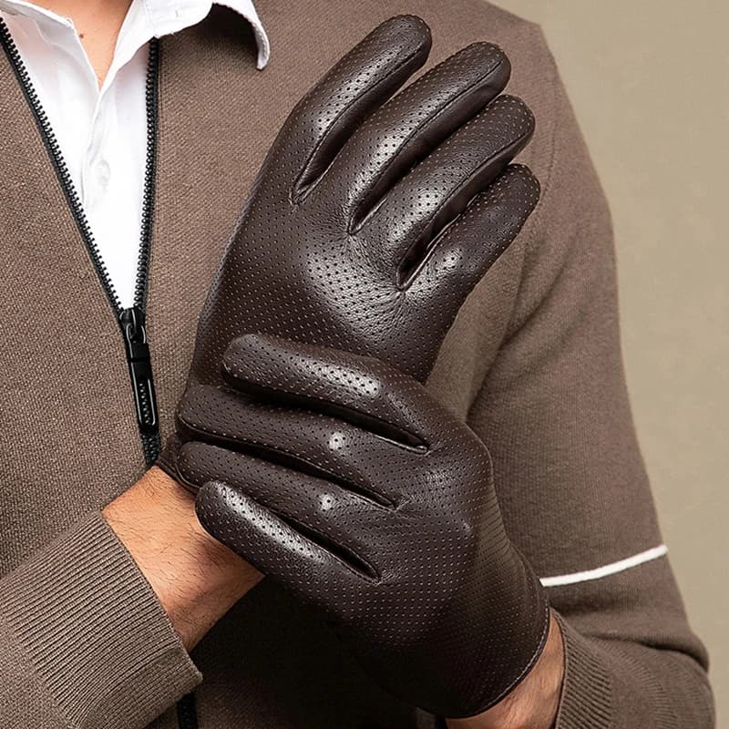 Men's Thin Genuine Leather Fit Gloves Male Breathable Soft Fashion Classic Goatskin Autumn Unlined touch screen Driving Gloves