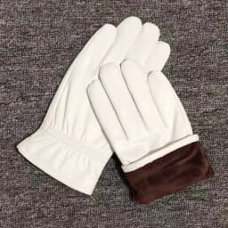 Fashion Quality Genuine Leather White Gloves For Man Solid Wrist Full Finger Lambskin Mittens Warm Winter Windproof Driving