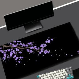 Black Sakura Gaming Mouse Pad Kawaii Purple Desk Mat Large Office Carpet Accessories Cherry Blossom Mousepad Gamer Computer Mats