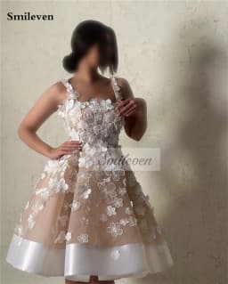 Smileven 3D Lace Flowers Wedding Dresses Champlgne Spaghetti Strao Bride Dresses Kenn Length Vestido de novia 2026 Customized