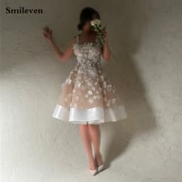 Smileven 3D Lace Flowers Wedding Dresses Champlgne Spaghetti Strao Bride Dresses Kenn Length Vestido de novia 2026 Customized