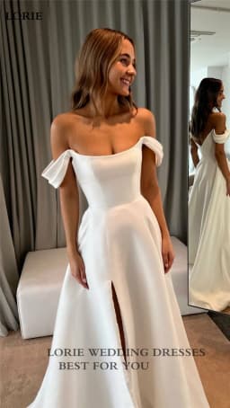 LORIE Soft Satin A Line Wedding Dresses Sleeveless Off The Shoulder Bridal Gowns Long Train Wedding Party Gowns Customized