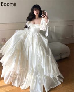 Booma Simple A-Line Wedding Dresses Lace Floor-Length Full Sleeve Bow Brides Gown Custom Made 2025