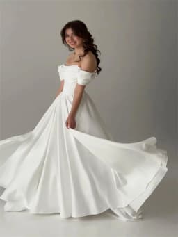 Customized New Arrival Off Shoulder Neckline Satin A-Line Wedding Dress Lace-up Back Floor Length Sweep Train Gown For Bride
