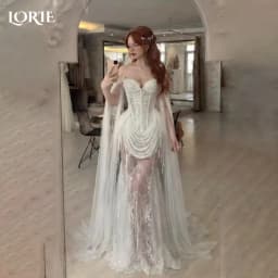 LORIE Lace Vintage Wedding Dresses Applique Shawl Sweetheart Pleats Backless A-Line Mermaid Bridal Gown Customized Party Dresses