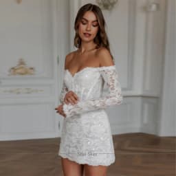 Customize Off Shoulder Sparkly Lace Mini Wedding Dress Sweetheart Lace Up Back A Line Bridal Gown For Intimate Wedding Gathering