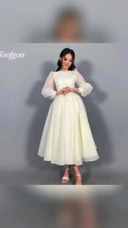 Toofgon Customized Modest Long Sleeve A Line Wedding Dresses Puff Sleeve Bride Gown Tea Length Draped Organza Bridal Party Dress