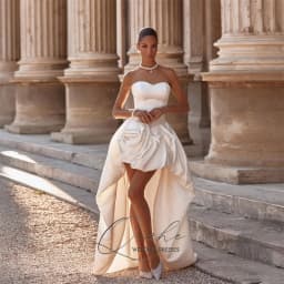QICHE Modern High/Low Satin A-Line Wedding Dresses Women Strapless Open Back Pleat Flower Sleeveless Bridal Gowns Customized