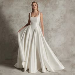 Customized Wedding Dresses Satin Square Collar A Line Backless Simple Wedding Gowns for Women Bride Button Modern Bridal Gown
