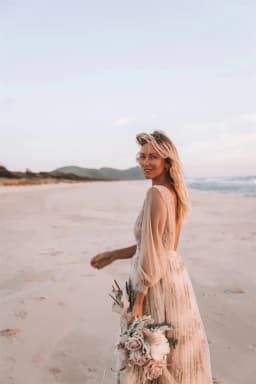 Customized Boho Lace Embroidered Long Sleeve Wedding Dress Deep V Neck and Flowy Lace Skirt for Beach Bridal Dress