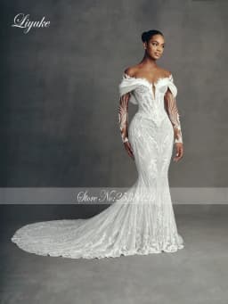 Liyuke Custom Made Luxury Embroidery Mermaid Wedding Dresses Robe De Marriage Removable Train 2 In 1 Lace Trumpet Bridal Gowns