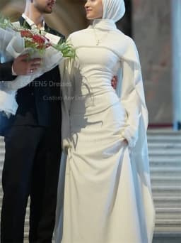 SSYTENS Modest Muslim Wedding Dresses Customized Brides Ivory Mermaid Pearls Nikkah Caftan Bridal Gowns Long Vestido De Noiva
