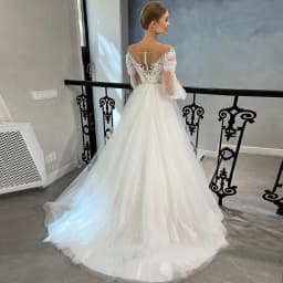 Customized A Line Women Wedding Dresses Tulle Appliques Puff Sleeves Bridal Gowns Court Train Vestido De Noiva robe de mariée