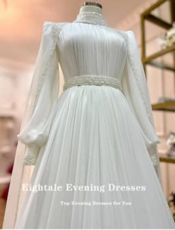 Eightale Arabic Wedding Dress High Neck Customized Ivory Bridal Gown Long Sleeves Muslim A-Line Sequin Bride Party Dress