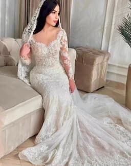 Customized Sexy Mermaid Wedding Dresses Lace Appliques Full Sleeves Sweetheart Detachable Train Bridal Gowns Vestidos De Novia
