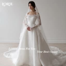 LORIE Boho Wedding Dress Off Shoulder Long Sleeve Lace Beach Princess Button Bridal GownCustomized A-Line Bohemian Bride Dresses