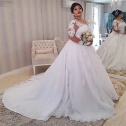 vestido de casamento Wedding Dress Plus Size Illusion Long Sleeve Pearls Beading Appliques White Bridal Gowns vestido de noiva