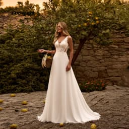 Customized Elegant Simple V-Neck Lace Chiffon Wedding Dress for Women A-Line Sleeveless Appliques Bride Gown Vestidos De Novia