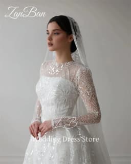 ZanBan Luxury Lace Beading A Line Wedding Dress Full Sleeves O Neck Bridal Gown Floor Length Modest Arabic Free Customized 2025