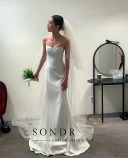 Sondr Elegant Wedding Dress Spaghetti Strap A-Line Floor Length Ivory Satin Korea Photo Shoot Bridal Reception Gown Customized