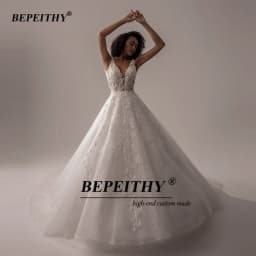 BEPEITHY Customized Vestido De Noiva V Neck Sleeveless Wedding Dresses 2026 For Women A Line Ivory Lace Bride Boho Bridal Gown