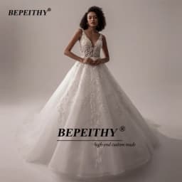 BEPEITHY Customized Vestido De Noiva V Neck Sleeveless Wedding Dresses 2026 For Women A Line Ivory Lace Bride Boho Bridal Gown