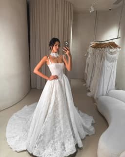 Charming Two Straps Full Lace Bridal Grown A Line Wedding Dresses Sweep Train Customade 2026 Vestido De Noival
