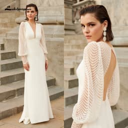 Sexy V Neck Open Back Lace Puff Sleeve Mermaid Wedding Dress for Women Boho Bridal Gown Vestidos De Novia 2025 Robe Customized
