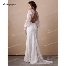Sexy V Neck Open Back Lace Puff Sleeve Mermaid Wedding Dress for Women Boho Bridal Gown Vestidos De Novia 2025 Robe Customized
