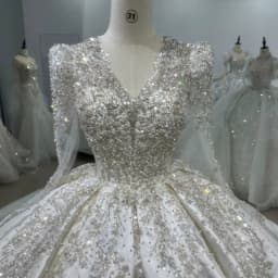 Customize Satin Wedding Dress Long Sleeve V-Neck Sequined Beading Luxury Bridal Dress Vestidos De Novia