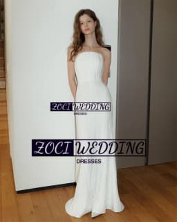 Zoci Luxury Strapless Wedding Dresses Sleeveless Pleats Satin Draped Korea Photos Shoot Dress Customized Backless Bridal Gown