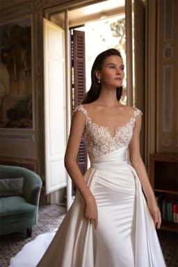 Customized Charming Boat Neck Beads Lace Appliques Top Mermaid Dress Satin Skirt Removable Train Zipper Evening Dress