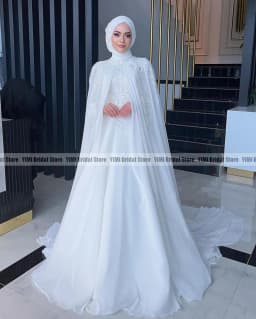 Muslim Wedding Dresses Hijab High Neck Long Sleeve A Line Bride Dress Chiffon Pearls Bridal Gown vestidos de novia Customized