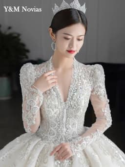 Customized Luxury Bedad Long Sleeve Winter Wedding Dress 2025 New V Neck Vestido De Noiva For Bride Gown Plus Size Floor Length