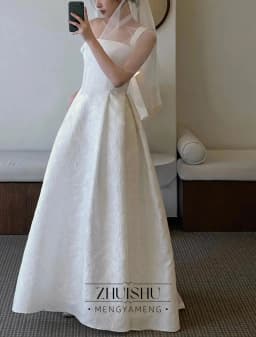 Classic Jacquard Satin Wedding Party Dress Square Collar Ivory A-Line Korea Photo Shoot Bridal Reception Gown Customized