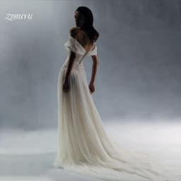 ZIBUYU Customized 2026 Simple Elegant Luxury Wedding Dress Off Shoulder Backless Floor Length Tulle Ruched High Slit Bridal Gown