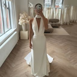 Msikoods Civil Wedding Dress Women Halter Backless Sexy Bridal Dress Mermaid Wedding Party Dress Women Bridal Gown Customized