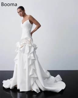 Booma A-Line Wedding Dresses Strapless Sleeveless Pleat Flower Satin Long Elegant Brides Gown Custom Made 2025