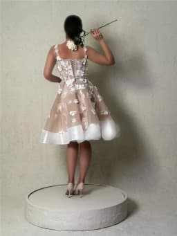 Champagne 3D Lace Flowers Wedding Dresses Square Collar Spaghetti Strap Knee Length Bridal Gown Vestido de novia Customized